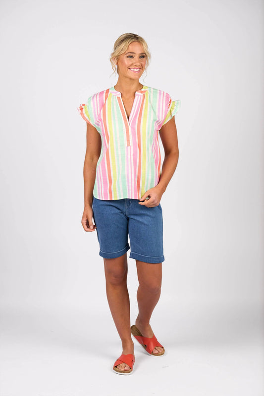 Vassalli Womens Printed Drop Shoulder top With Shirring Detail