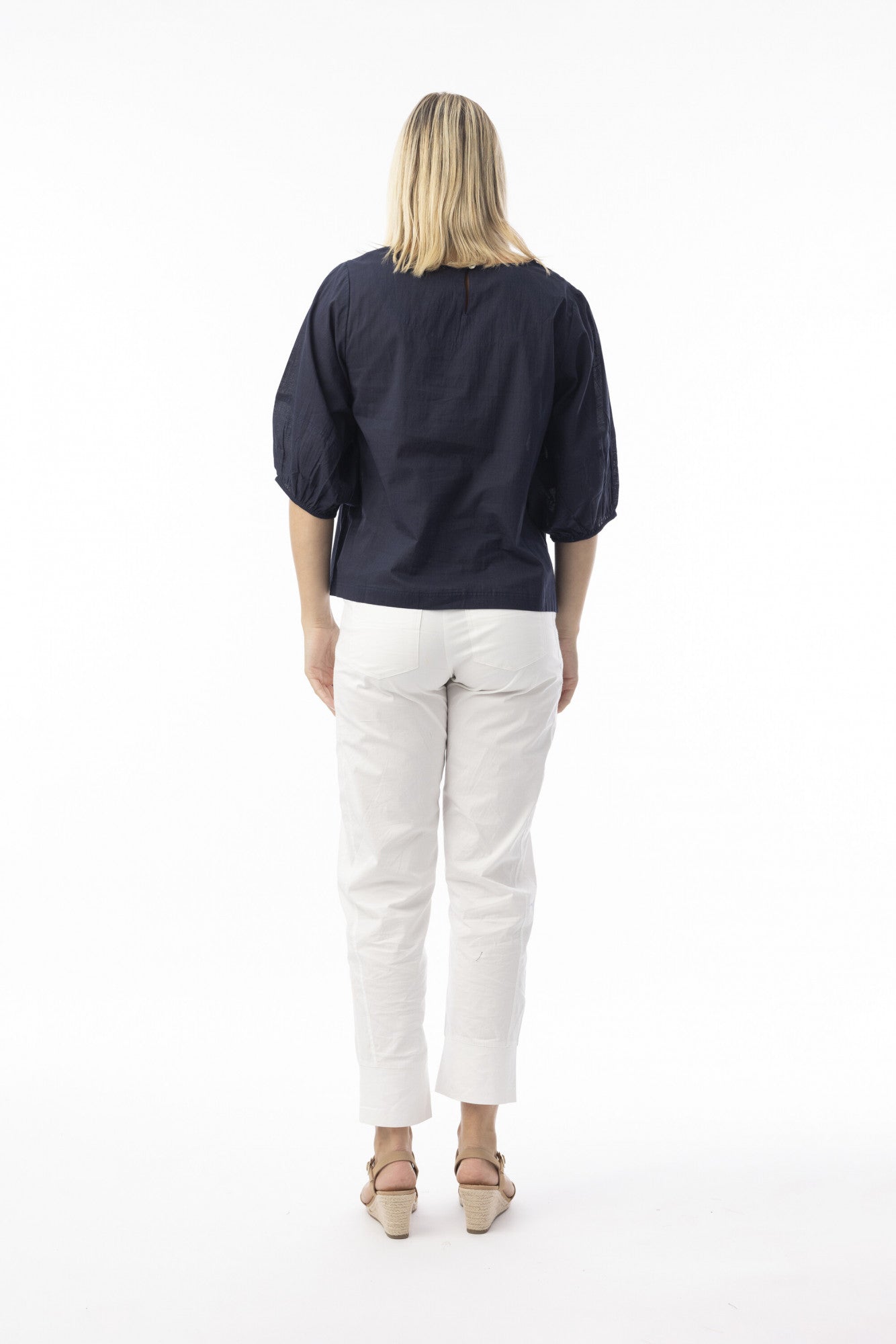 Orientique Womens Cotton Slub Essentials Top with Puff Sleeve