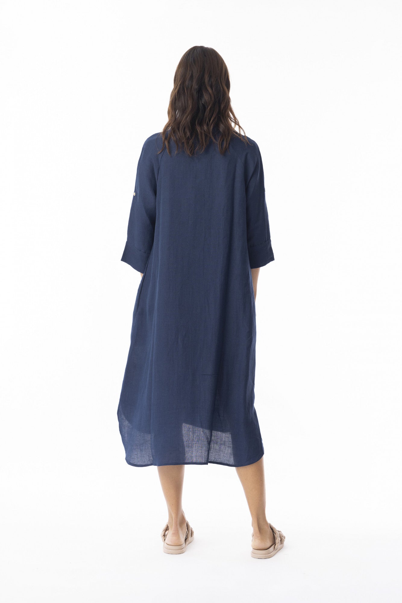 Escape Womens Linen Solid Dress Shirt Midi Collar