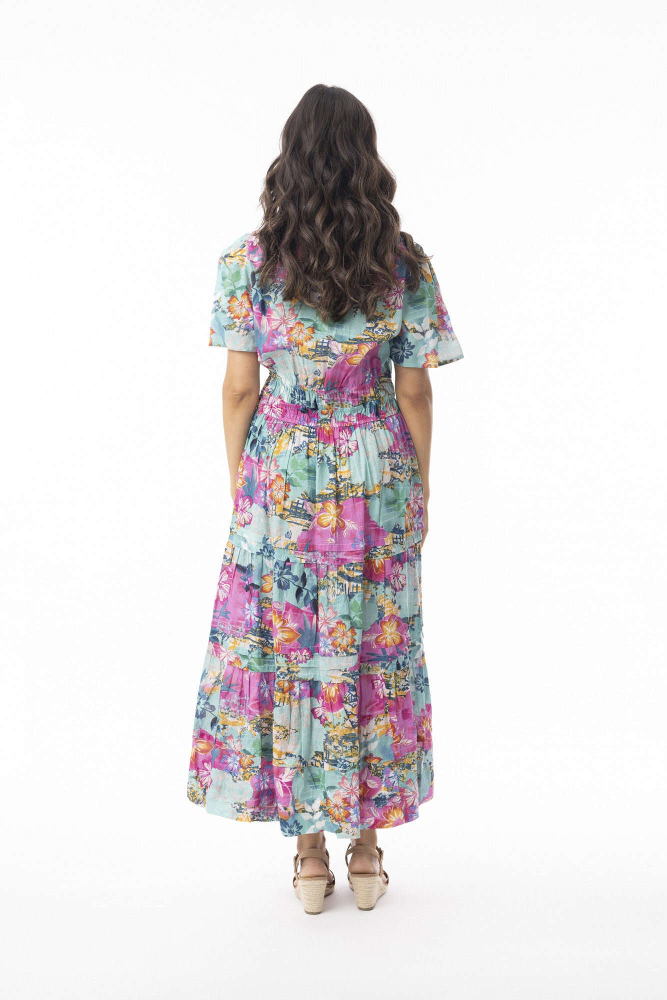 Orientique Womens Selaron Layered S/S Sleeve Maxi Dress