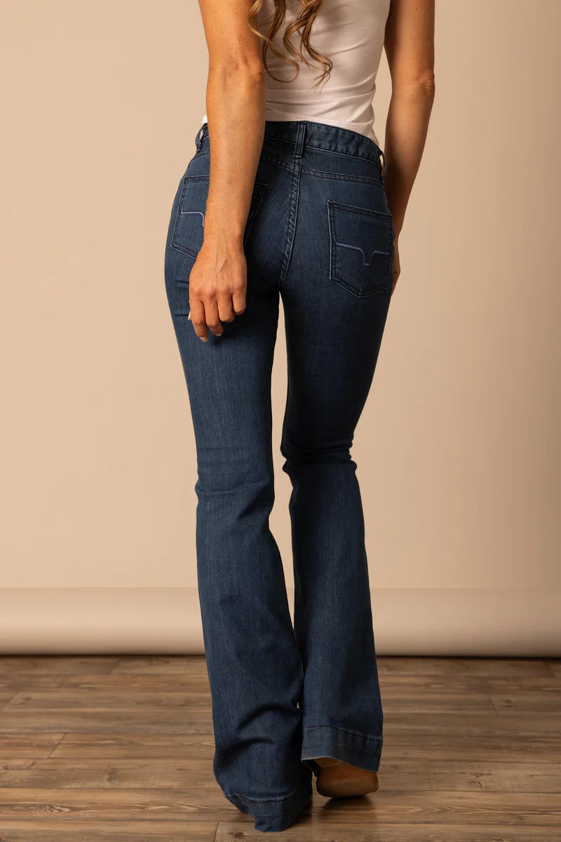 Kimes Womens Lola Mid Rise Fitted Thigh Trouser Fit Wide Flare 36 Leg