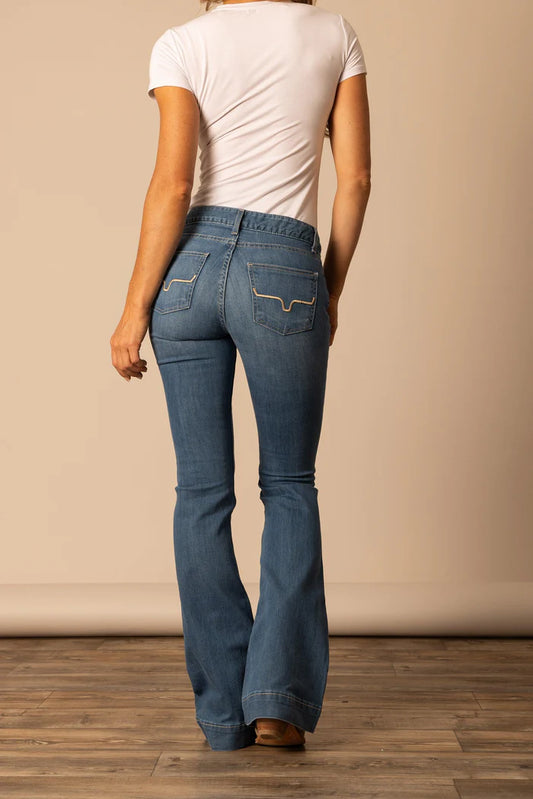 Kimes Womens Lola Soho Fade Mid Rise Flare 34 Leg Jeans