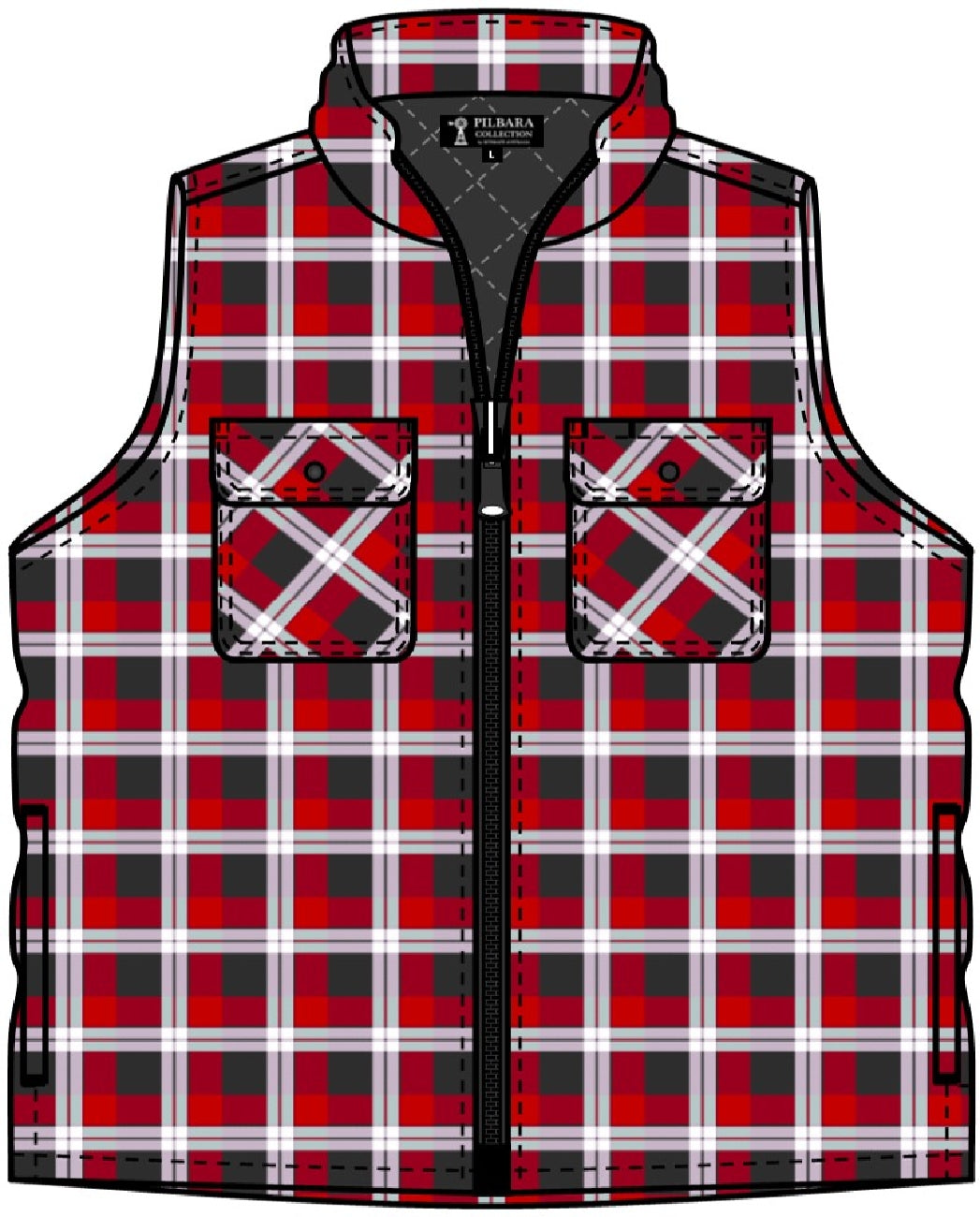 Pilbara Mens Zip Front Quilted Flannelette Vest
