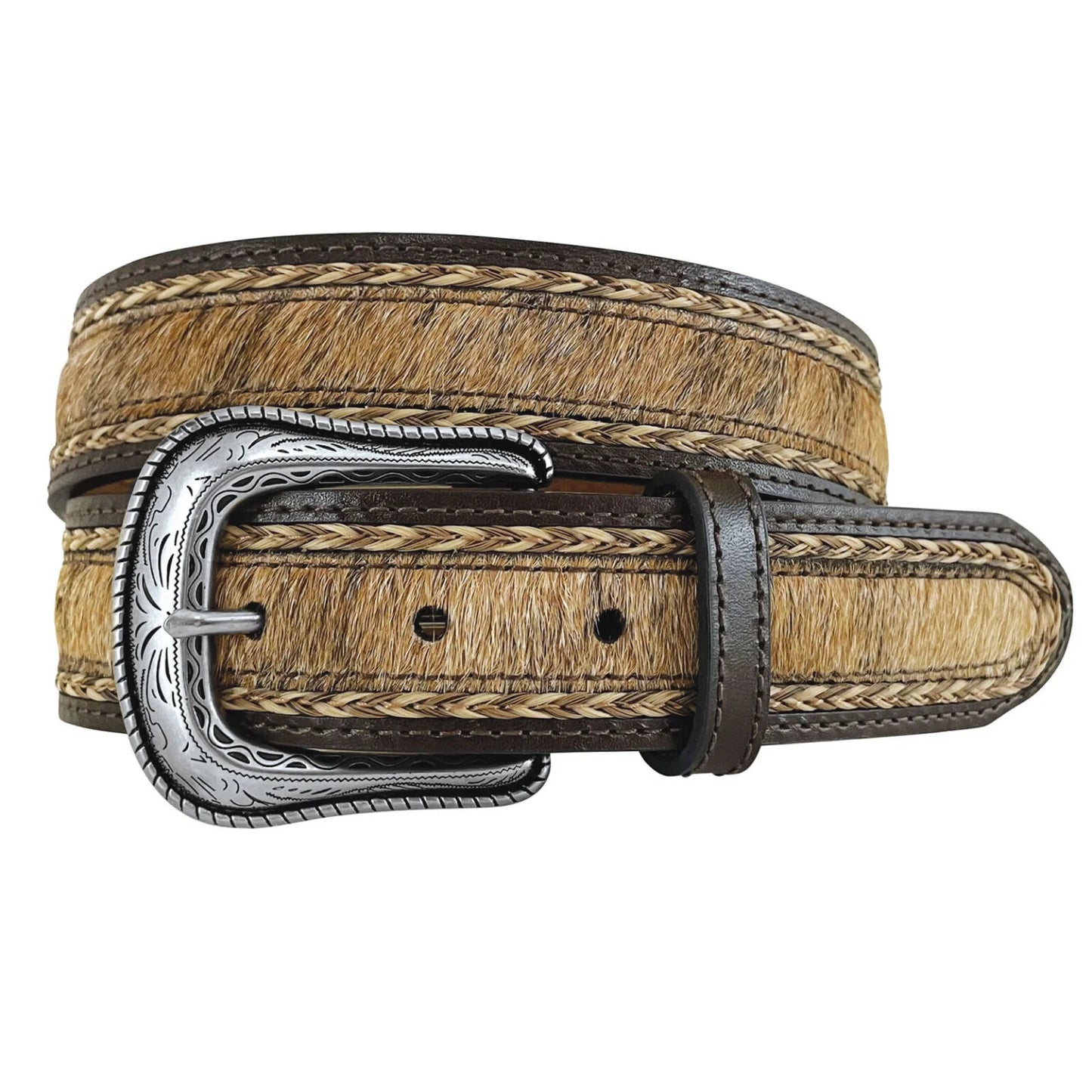 Roper Mens Genuine Leather Hair On Hide Belt