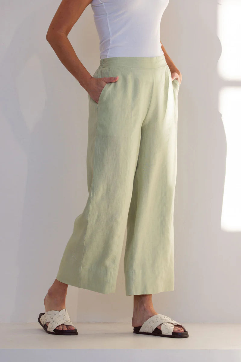 See Saw Womens 100% Linen 7/8 Wide Leg Seam Detail Pant