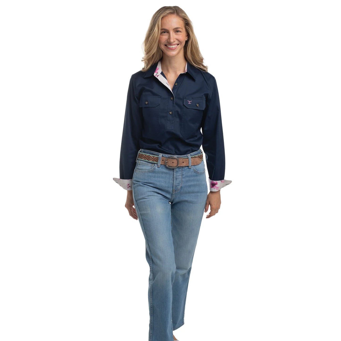 Just Country Womens Jahna Trim 1/2 Button L/S Shirt