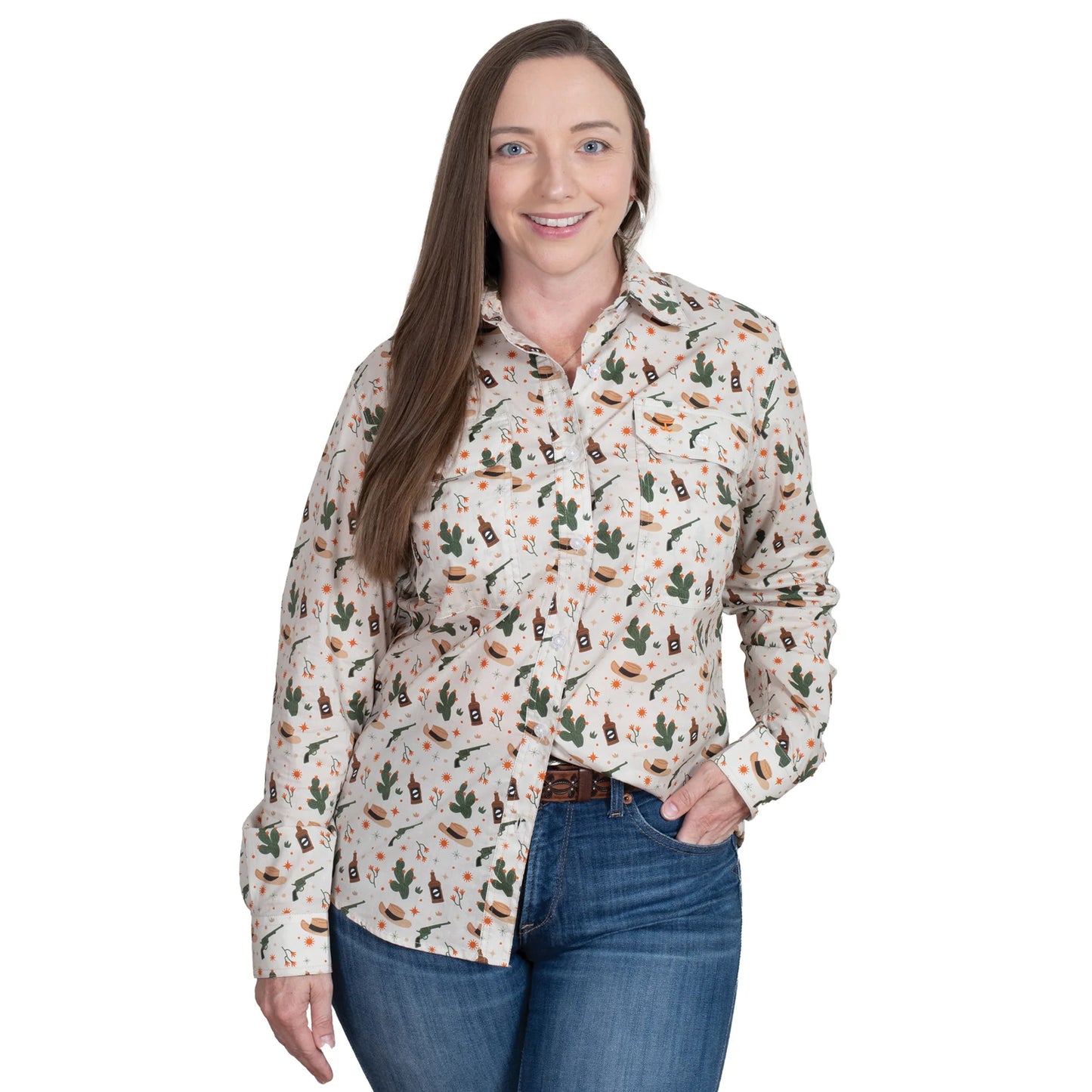 Just Country Womens Abbey Full Button L/S Print Workshirt