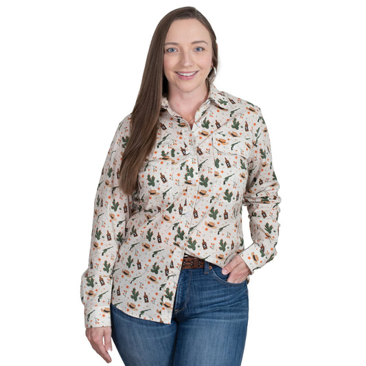 Just Country Womens Abbey Full Button L/S Print Workshirt