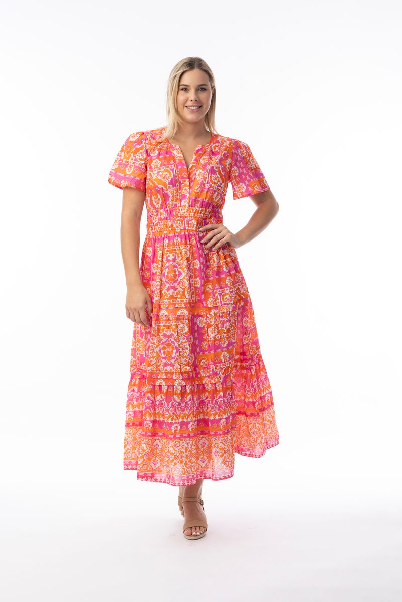 Orientique Womens Montevideo Midi S/S Dress