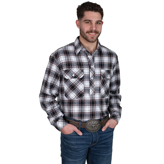 Just Country Mens Cameron 1/2 Button L/S Flannelette Workshirt