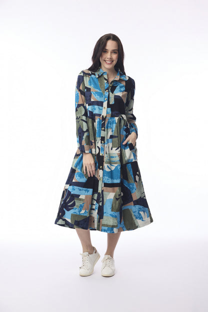 Orientique Womens Midi Collar Panama Dress