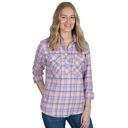 Just Country Womens Jahna 1/2 Button L/S Flannelette Workshirt