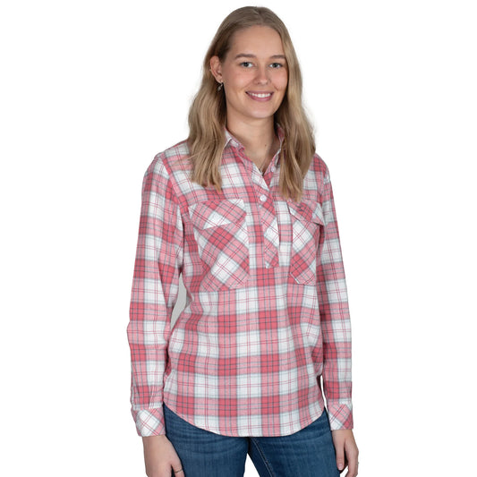 Just Country Womens Jahna 1/2 Button L/S Flannelette Workshirt