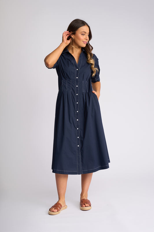 Vassalli Womens Addie Button Up Dress with Pockets