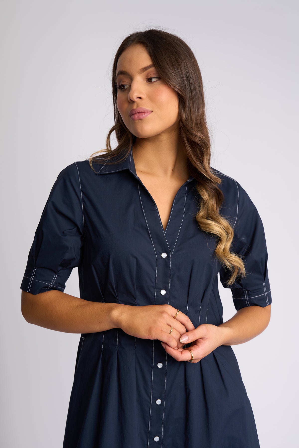 Vassalli Womens Addie Button Up Dress with Pockets