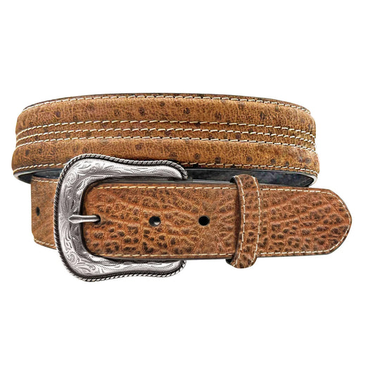 Roper Mens Genuine Leather Ostrich Print Strip Belt