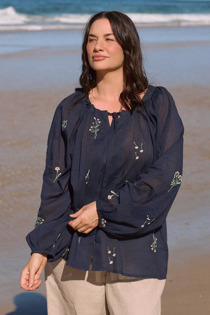 Adrift Womens Nova Neck Tie Blouse