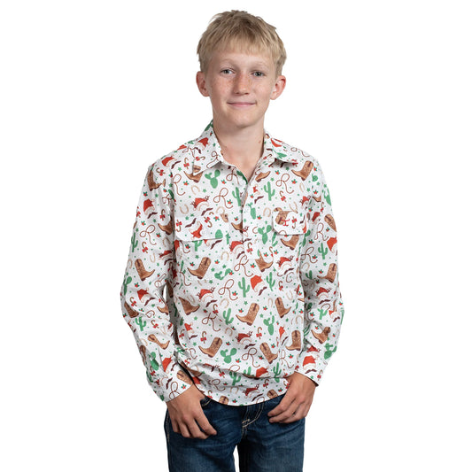 Just Country Boys Brayden Half Button Print L/S Workshirt