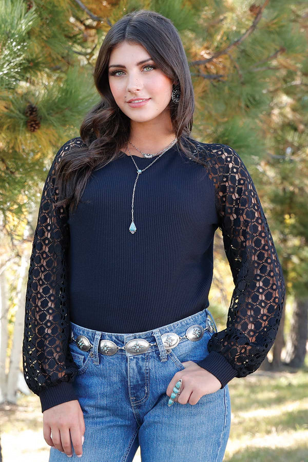 Cruel Denim Womens Lace Sleeve L/S Top