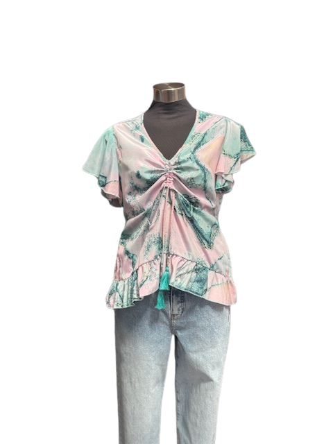 Caju Womens Drawstring Neckline Blouse