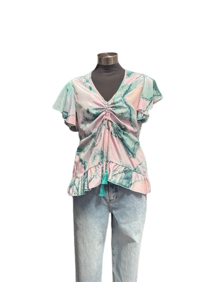 Caju Womens Drawstring Neckline Blouse