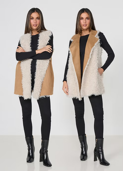 Caju Womens Faux Mongolian + Suede Reversible Vest