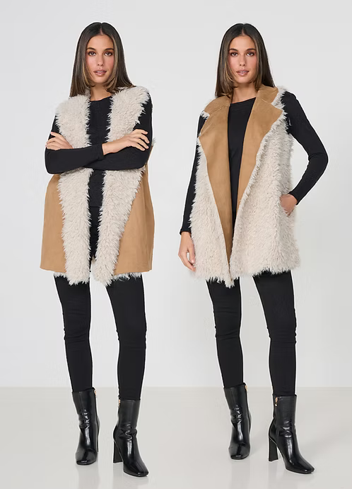 Caju Womens Faux Mongolian + Suede Reversible Vest