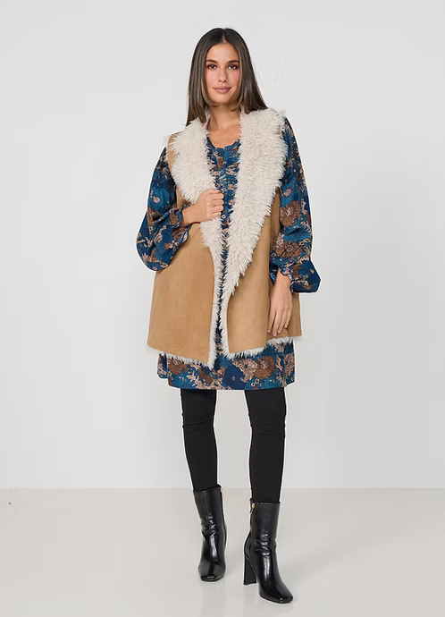 Caju Womens Faux Mongolian + Suede Reversible Vest