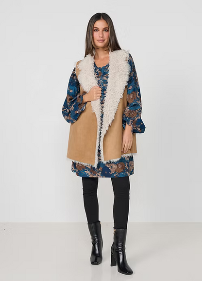 Caju Womens Faux Mongolian + Suede Reversible Vest