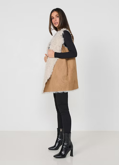 Caju Womens Faux Mongolian + Suede Reversible Vest