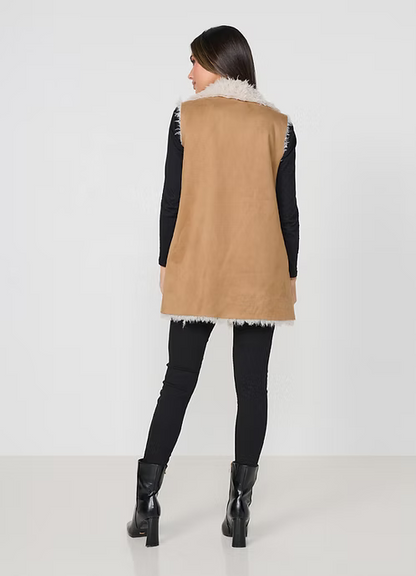 Caju Womens Faux Mongolian + Suede Reversible Vest