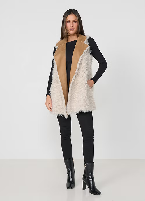 Caju Womens Faux Mongolian + Suede Reversible Vest