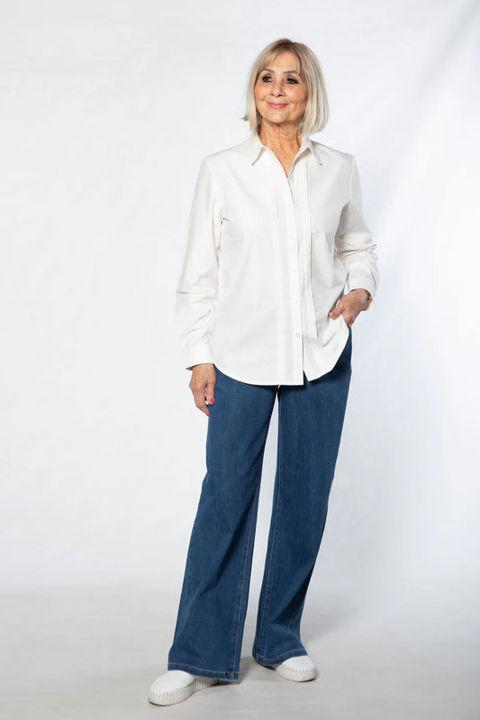 Equinox Womens Fine Pleat Front Cotton Poplin Shirt