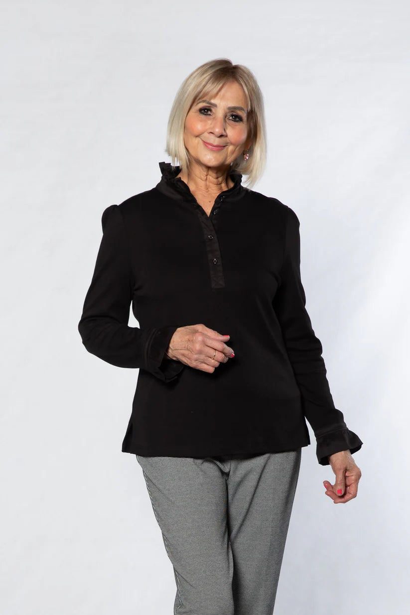 Equinox Womens Ruffle Collar Jersey Knit Top