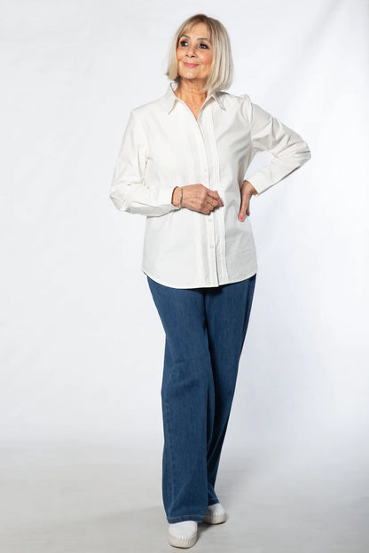 Equinox Womens Fine Pleat Front Cotton Poplin Shirt