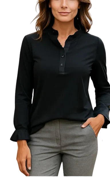 Equinox Womens Ruffle Collar Jersey Knit Top