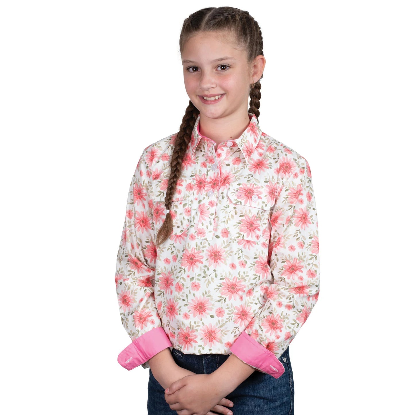 Just Coutnry Girls Harper Half Button Print L/S Workshirt