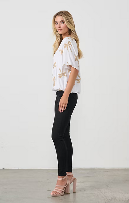 Holmes + Fallon Womens Blouse with Elastic Hem Panels