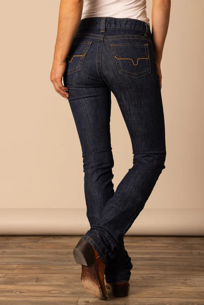 Kimes Womens Betty Mid Rise Fitted Thigh Modest Boot Cut 36 Leg Jeans