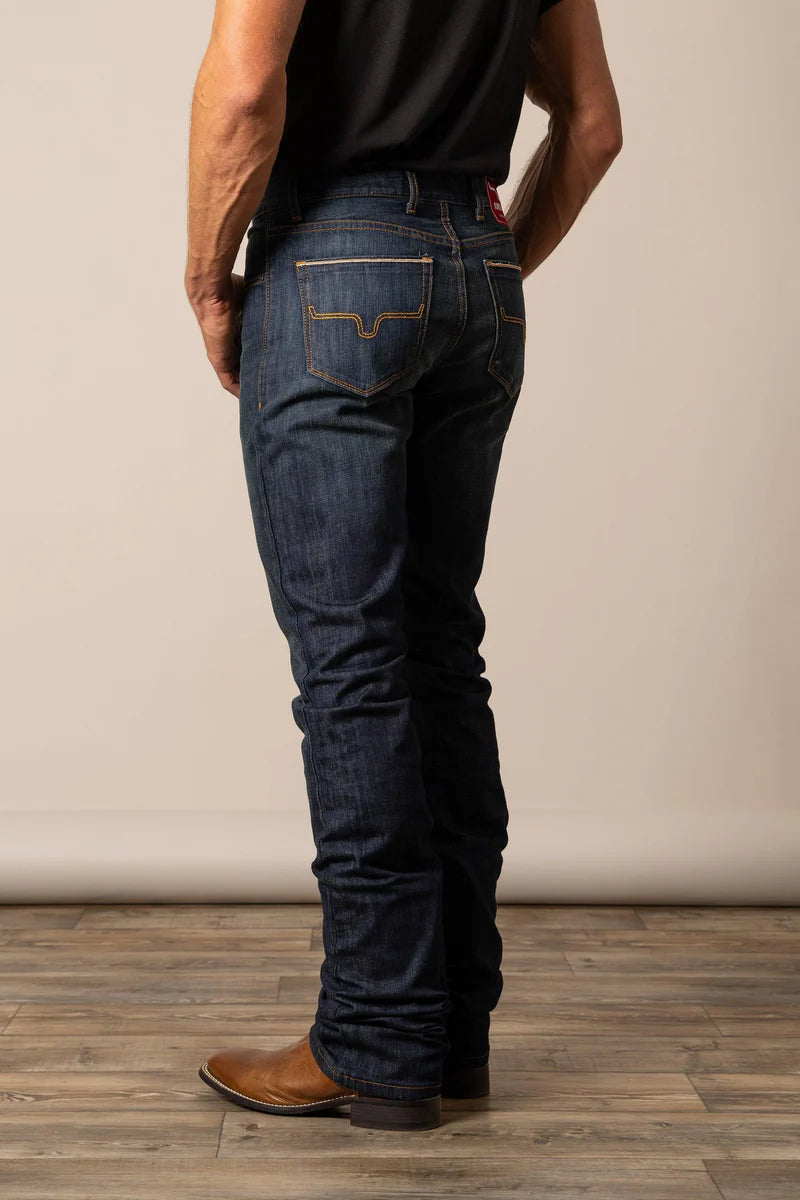 Kimes Mens Roger Mid Rise Slim Fit Boot Cut 34 Leg Jeans