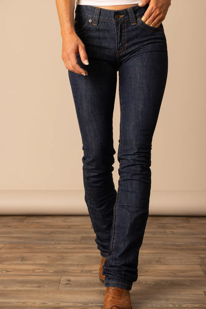 Kimes Womens Betty Mid Rise Fitted Thigh Modest Boot Cut 36 Leg Jeans