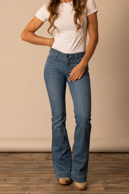 Kimes Womens Lola Soho Fade Mid Rise Flare 34 Leg Jeans