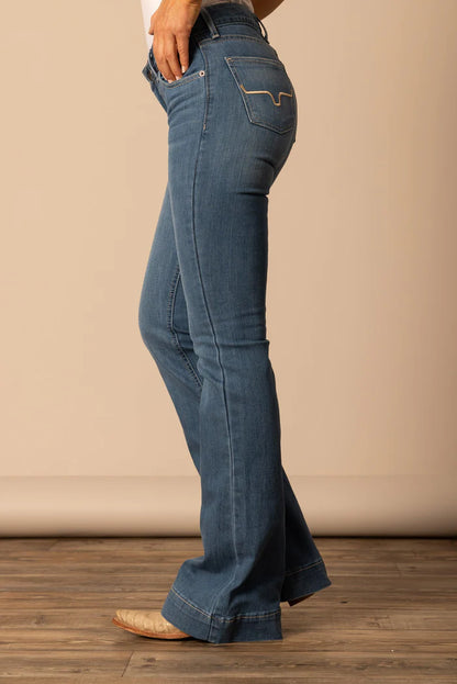 Kimes Womens Lola Soho Fade Mid Rise Flare 34 Leg Jeans