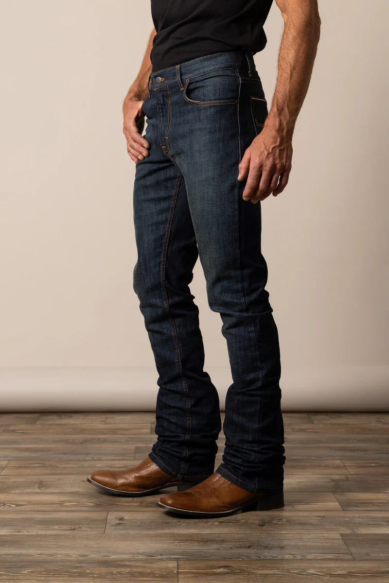 Kimes Mens Roger Mid Rise Slim Fit Boot Cut 34 Leg Jeans