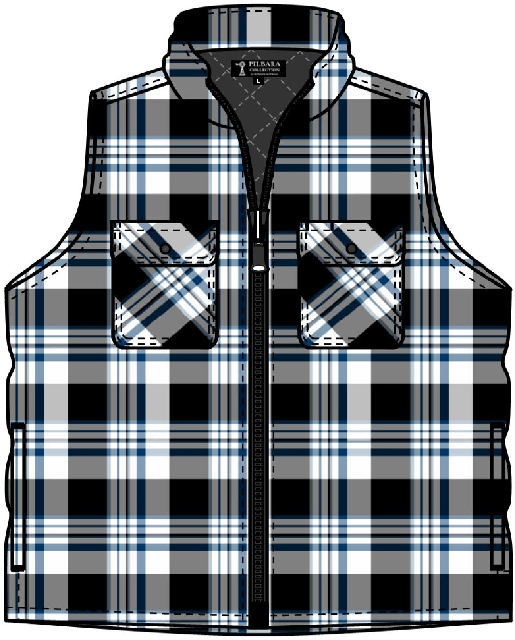 Pilbara Mens Zip Front Quilted Flannelette Vest