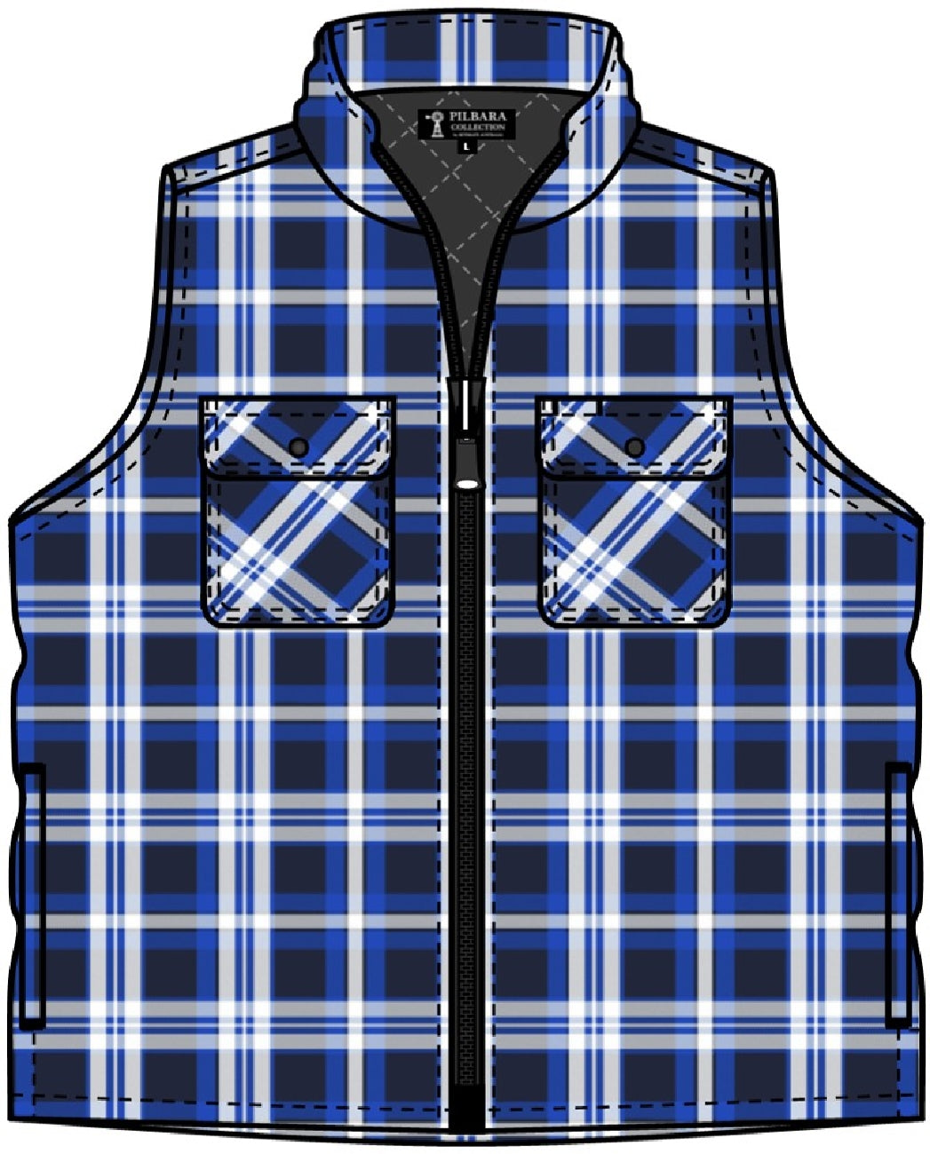 Pilbara Mens Zip Front Quilted Flannelette Vest