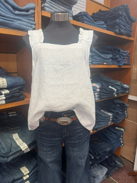 See Saw Womens 100% Linen Sleeveless Square Neck Top