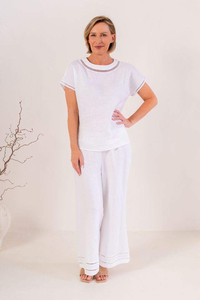 See Saw Womens 100% Linen Ladder Trim Pant