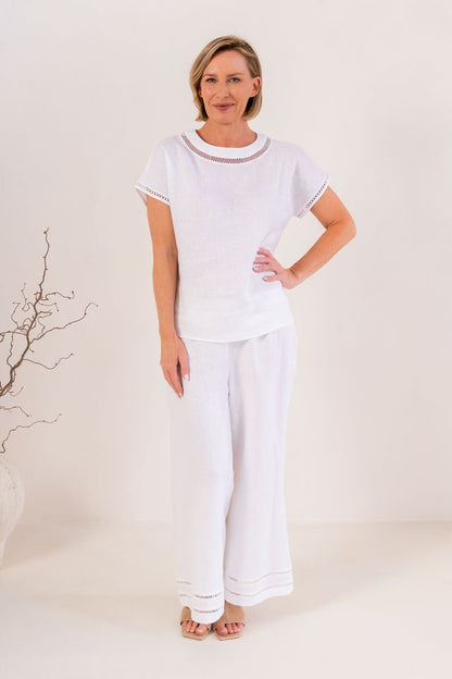 See Saw Womens 100% Linen Ladder Trim Pant