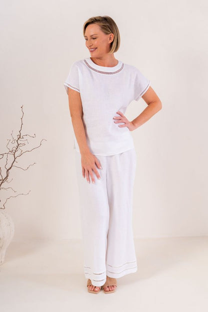 See Saw Womens 100% Linen Ladder Trim Pant